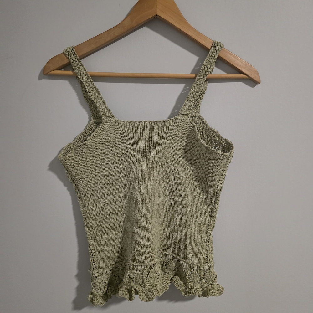 Poof Apparel Sage Green Crochet Tank Top Medium NWT - Picture 7 of 11